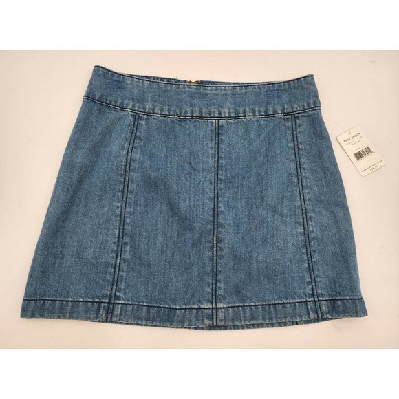 NWT Free People Zip to It Denim Mini Jean Skirt Chloe Wash Women's Sz 8 - Picture 3 of 12